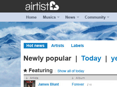 Another version in two lines of Airtist.com header homepage airtist album artist blue icon label logo music news