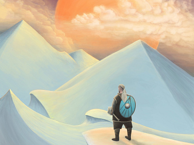 Thor going to Jotunheim design illustration jotun jotunheim moon mountains procreate snow sun sunset thor