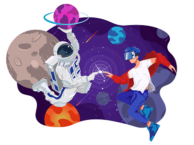 Metaverse 🚀🌍 2d illustration astronaut design facebook illustration meta metaverse nft space space voyage spaceship ufo virtual reality vr