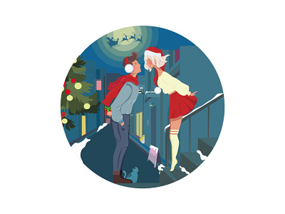 Christmas Kiss 💋🎄 2d illustration christmas design illustration kiss kissing surprise