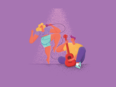 Duo Playing Guitar & Singing 2d illustration couple design guitar illustration karaoke singing