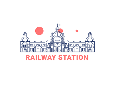 Railway Station architecture art building icon illustration line linear lviv ukraine