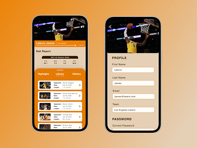 Basketball Footage sharing app | User Profile & Settings Page