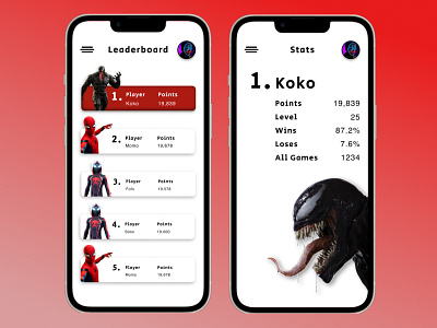 Leaderboard 019 app daily ui daily ui challenge daily ui day 19 day 19 design leaderboard phone application spiderman stats ui ux