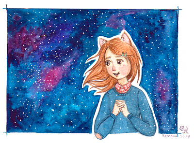 space girl cosmos girl sky space star watercolor