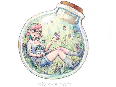 girl in a jar art cute digital art girl illustration jar succulent