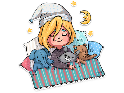 sleepy girl 🌛sticker art cute girl illustration sticker telegram