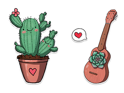 cactus and ukulele 🌿 stickers cactus cute digital art procreate stickers succulent ukulele