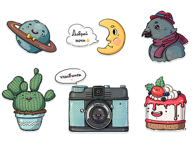 cute stickers ⭐️ cactus cake camera cute moon pigeon planet stickers