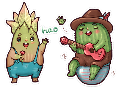 stickers "hello!" 🌿 cactus cute mandragora plants stickers sweet telegram