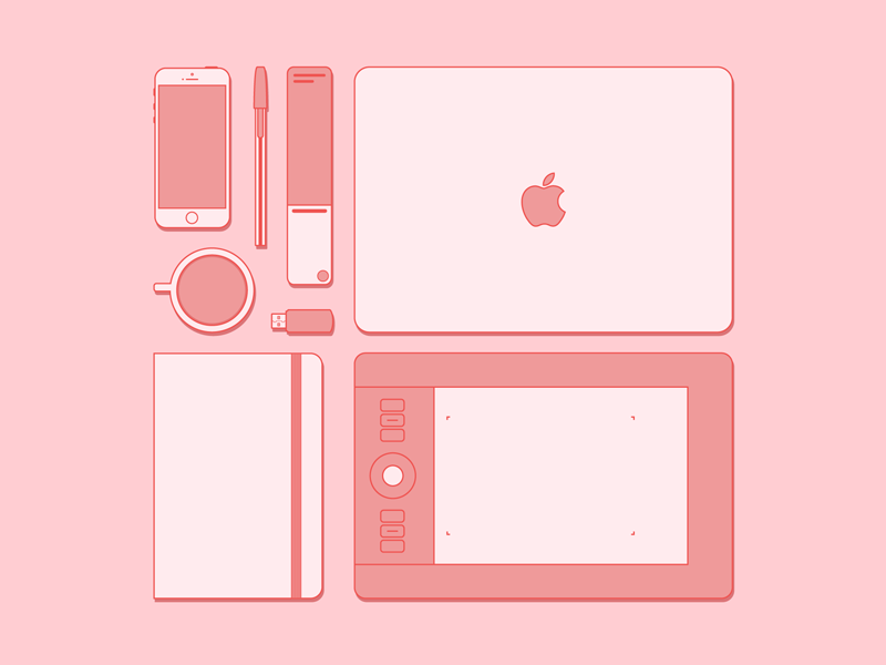 Essentials of graphic designer designer elements monocromo flat pink red essentials