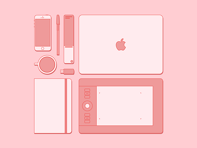 Essentials of graphic designer designer elements essentials flat monocromo pink red