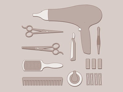 Essentials of hairdresser barber brown elements essentials flat hairdresser monocromo