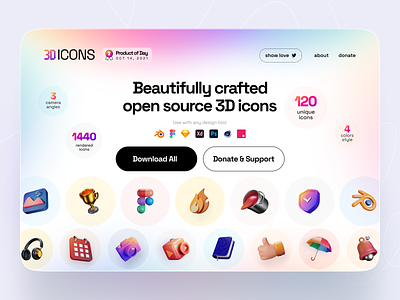 3dicons - open-source 3D icon library 3d 3d illustration 3d model 3dicons blender graphic design icons landing page web website