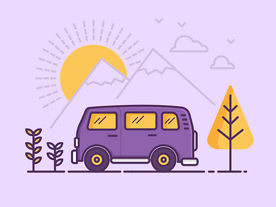 Traveling 100days car city daily flat hill lineart minimal road violet