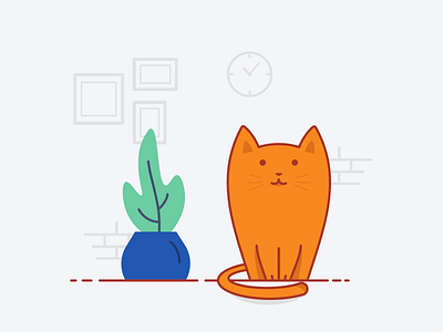 Happy Cat 100days cat daily flat green icon lineart minimal tree