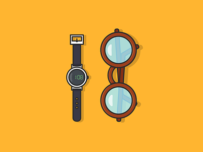 Spectacle and Watch 100days digital wath flat lineart minimal spectacle watch yellow