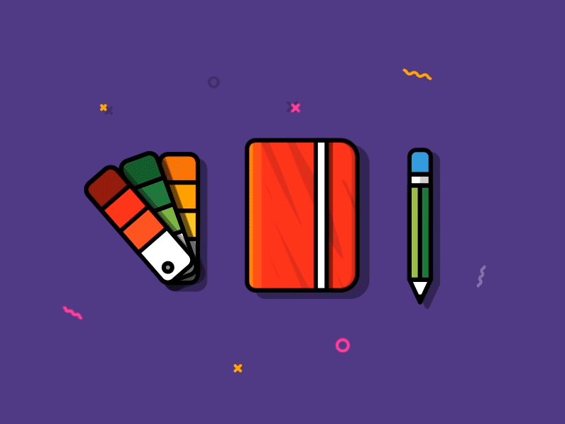 Designer Fav Tool Animated color guide designer tool flat gif lineart minimal notebook pencil