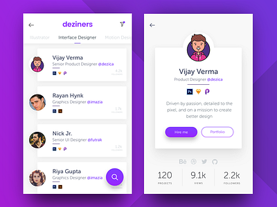 Deziners android app dailyui designers freelance gradient minimal mobile profile ui ux