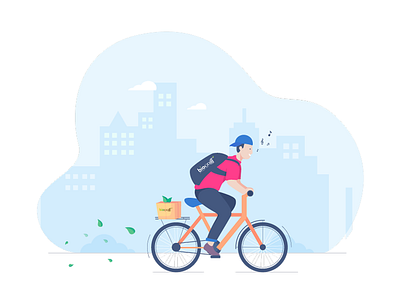 Delivery Guy boy city cycle flat landing minimal vector web