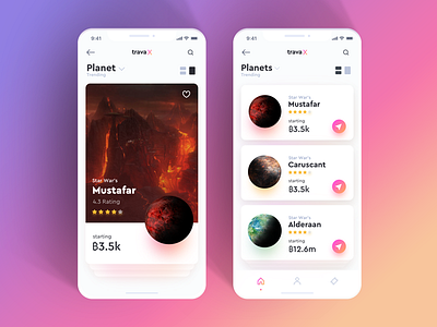 Travax - Space travel UI #2 ios iphonex planet space star wars ticket travel