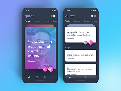 Qutoz - Daily Motivational Quote UI concept #1 dark ui gradient interface ios iphonex quote ui