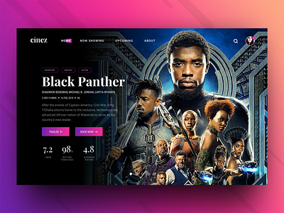 Cinez - Movie Ticket Booking Header Concept black panther cinema cinez dark flat gradient header movie ticket web website
