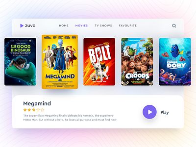 Zuva - Movie Streaming UI clean minimal movie smart tv tv app webpage website