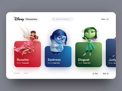 Disney Characters Web UI cartoon character daily ui disney interaction ui ux web design