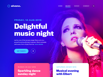 Elveno - Web UI card event landing page music portfolio ticket ui ux web web app web design