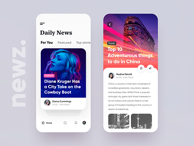 Newz - App UI app blog cards color daily design ios iphone x minimal news swipe ui