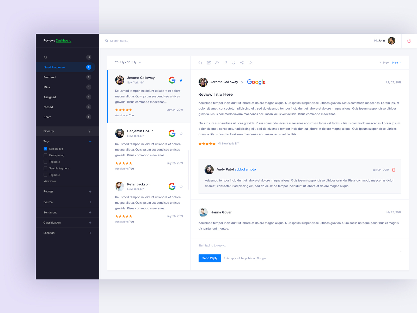 Reviews Dashboard by Abdur Rahim on Dribbble