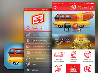 Oscar Mayer Wienermobile App app ui ios app ux design icon