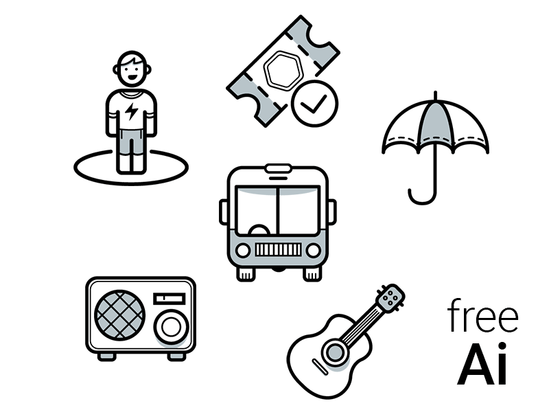 Illustrated Icons bus concert guitar icon design illustration illustrator radio ticket transit umbrella vector website