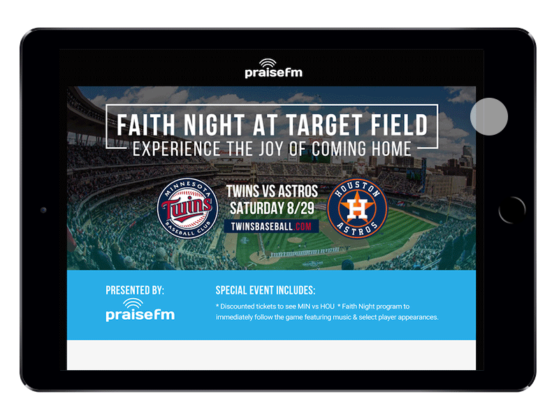 PraiseFM & Minnesota Twins: Responsive Landing Page