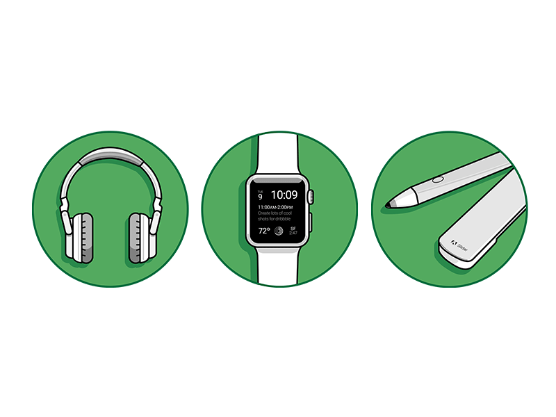 Clean + Green: Free Icon Set adobe apple design doodle headphones icons illustration ink sketch slide watch website