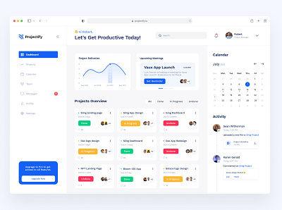 Project Management Dashboard activity calendar dashboard design figma management project project management statistics task ui uiux user experience user interface ux