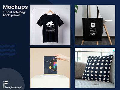 Mockups T-shirt, tote bag, book, pillows design graphic design mockups