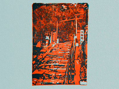 Shrine Print 5pm eastern ink japan lino lino print linocut print reduction shrine