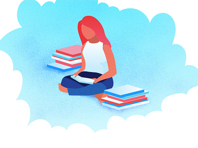 Reading in the Clouds abstract book books clouds illustration illustrator learning person reading sky