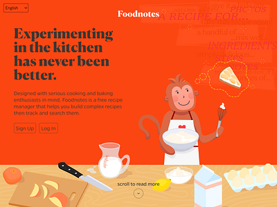 Foodnotes baking chef cook cooking design food hero hero banner hero image illustrator landing page monkey ui web