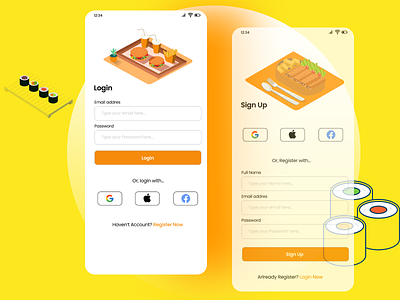 Login & Signup Screen design food login signup ui