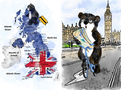 Gola Bear in England, order by aminata1984 on Fiverr hand drawn illustration novel watercolor