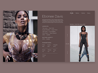 Model page — Ebonee Davis agency brown ebonee davis fashion fashion modelpage model photo photography profile style ui ux