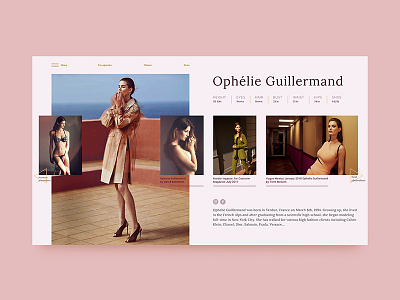 Fashion Profile Portfolio - Ophélie Guillermand Model Page catalog color daily famous fashion fashion model model mongato photo photography portfolio ui uiux ux vogue