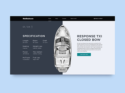 Response TXI Closed Bow - Product Page Spec blue boat boats bow card catalog color daily design mongato portfolio product product card product page shop specifications tech ui uiux ux