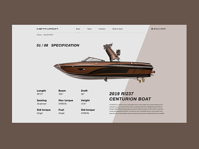 Centurion Boat Specification Screen 2019 boat boats brown card catalog cut design industrial mongato portfolio product series shop specification tech trend ui uiux ux