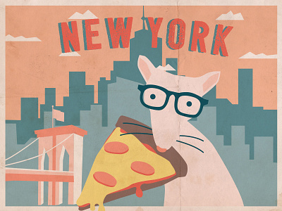 Pizza Rat city illustration new york pizza postcard rat vector