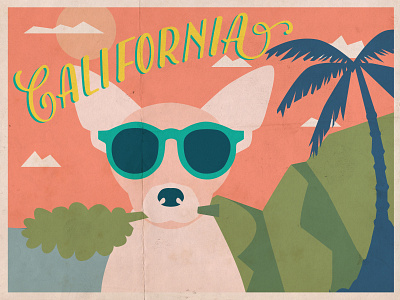 Kale Chihuahua california chihuahua illustration kale postcard retro vector