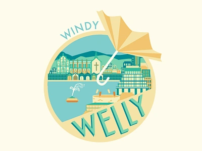 Windy Wellington illustration kiwi logo new zealand nz sticker wellington